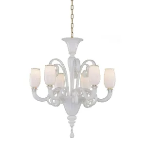 Murano Chandelier - 6 Bulbs - White gold