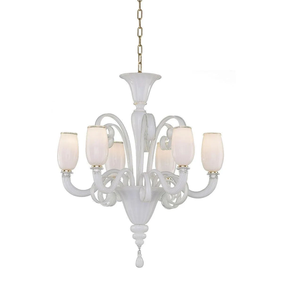Murano Chandelier - 6 Bulbs - White gold