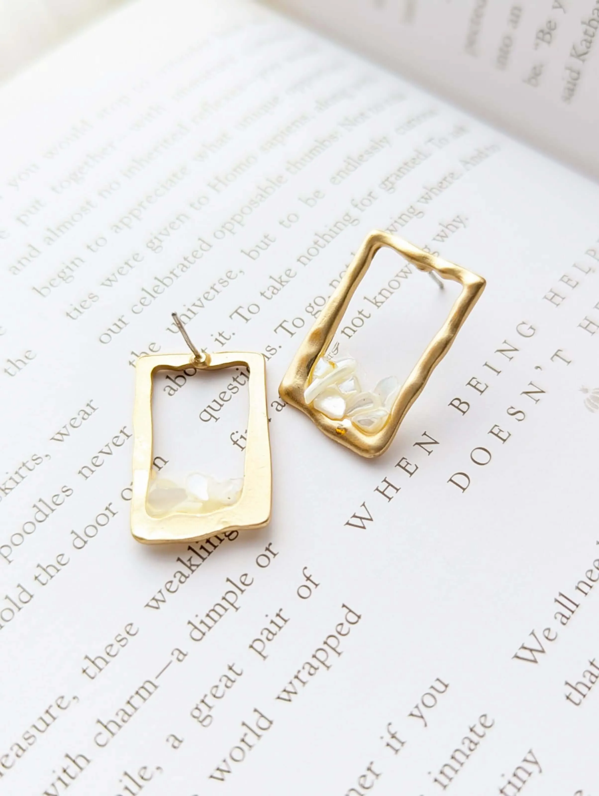 Myrren Gold Plated Frame Shell Decal Dangle Earrings