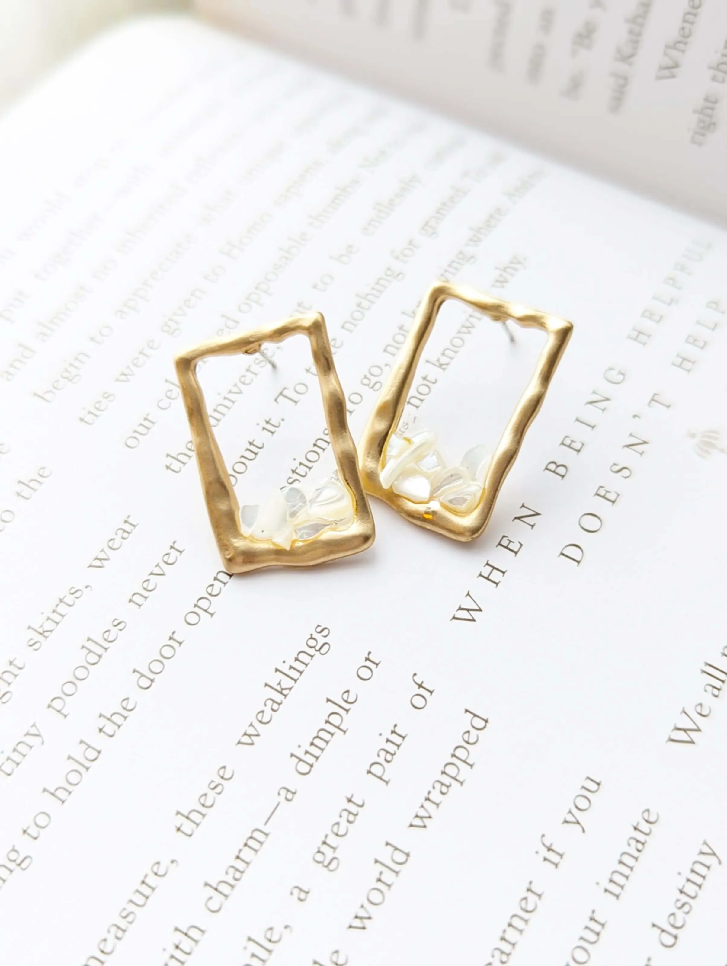 Myrren Gold Plated Frame Shell Decal Dangle Earrings