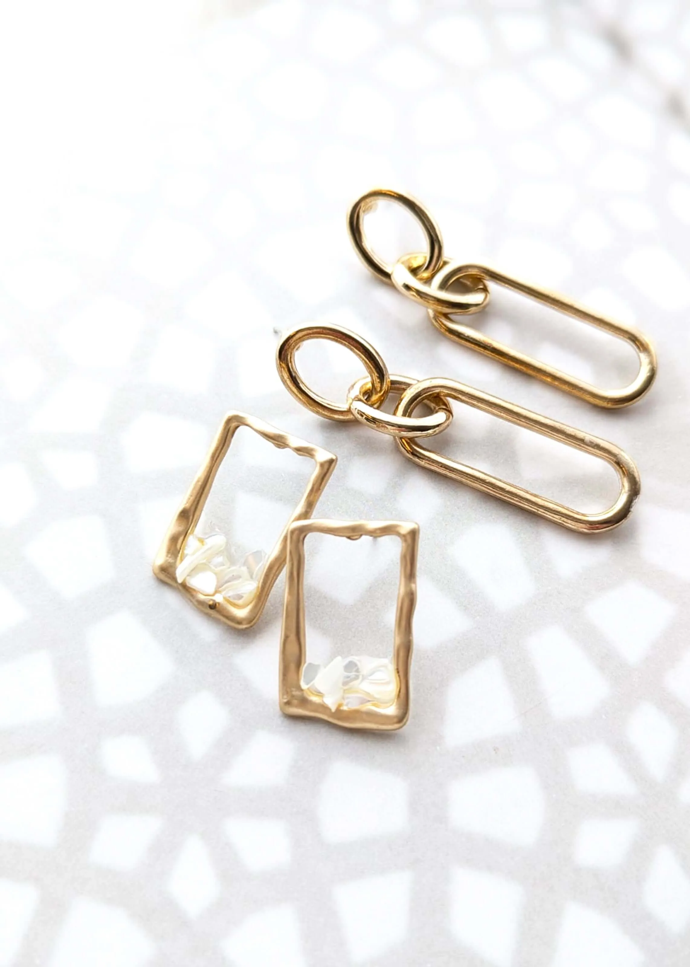Myrren Gold Plated Frame Shell Decal Dangle Earrings