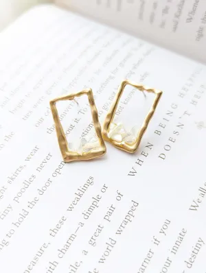 Myrren Gold Plated Frame Shell Decal Dangle Earrings