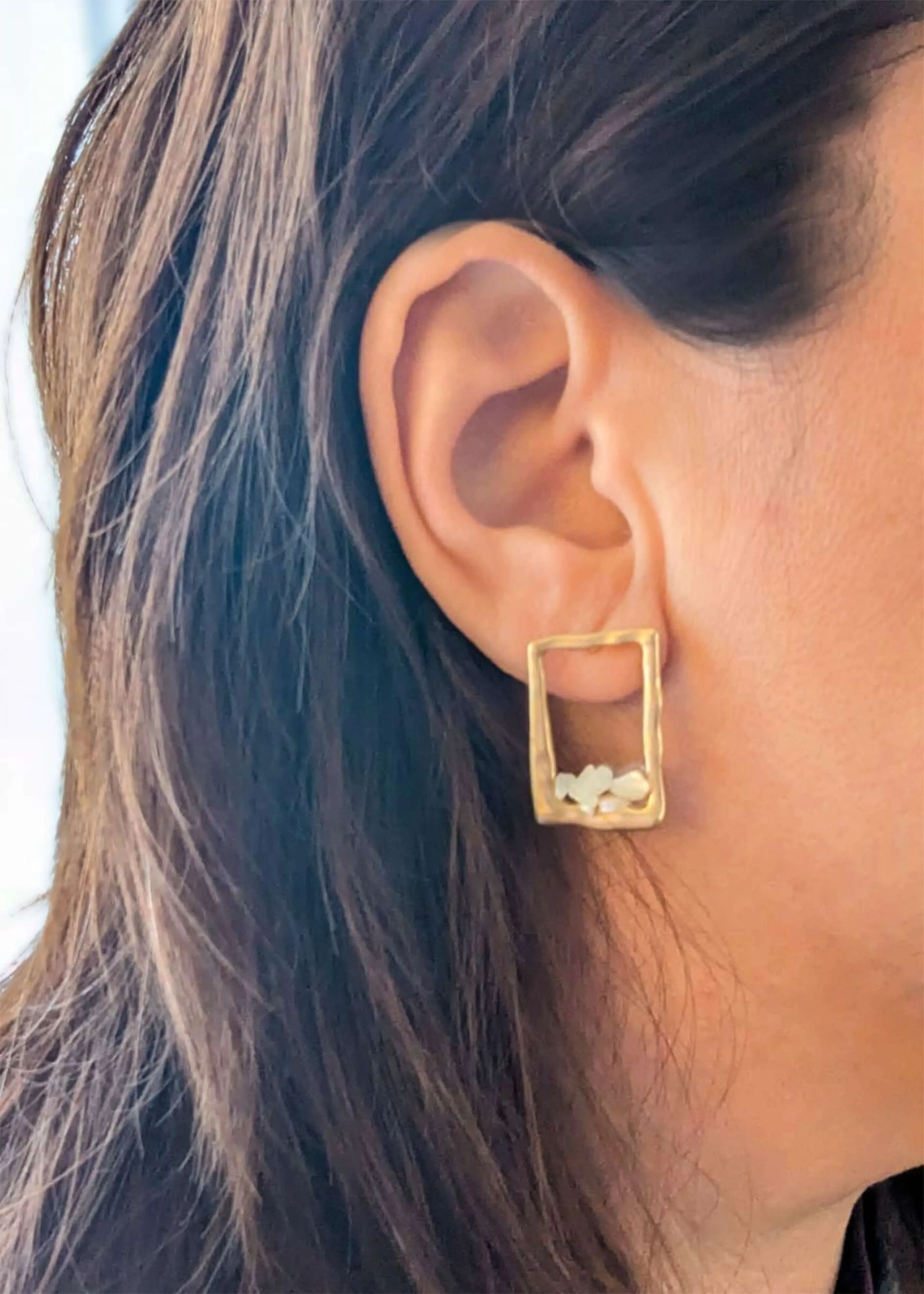 Myrren Gold Plated Frame Shell Decal Dangle Earrings