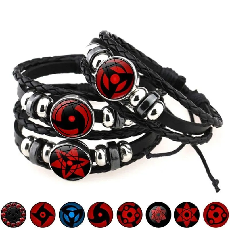 Naruto Itachi Uchiha Mangekyou Sharingan Cosplay Braided Anime Leather Bracelet