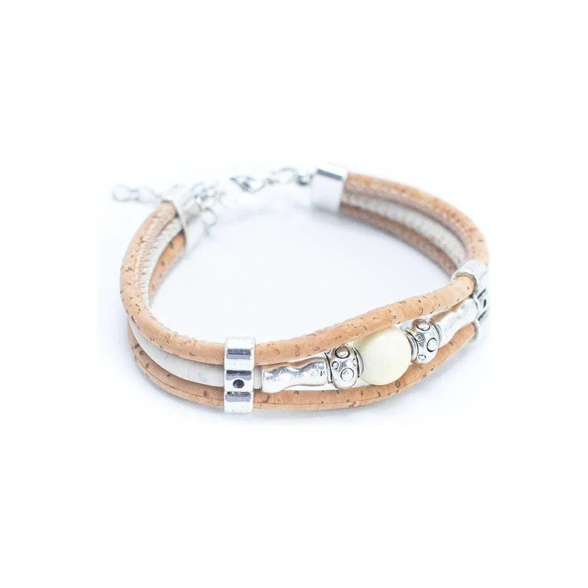 Natural tri-cork with ceramic beads bracelet, Cork from Portugal