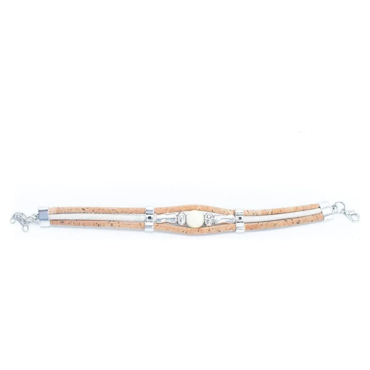 Natural tri-cork with ceramic beads bracelet, Cork from Portugal