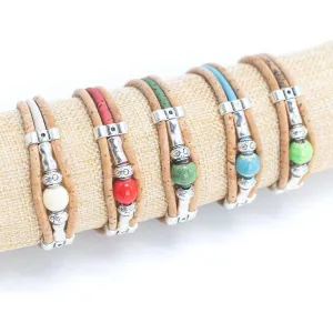 Natural tri-cork with ceramic beads bracelet, Cork from Portugal