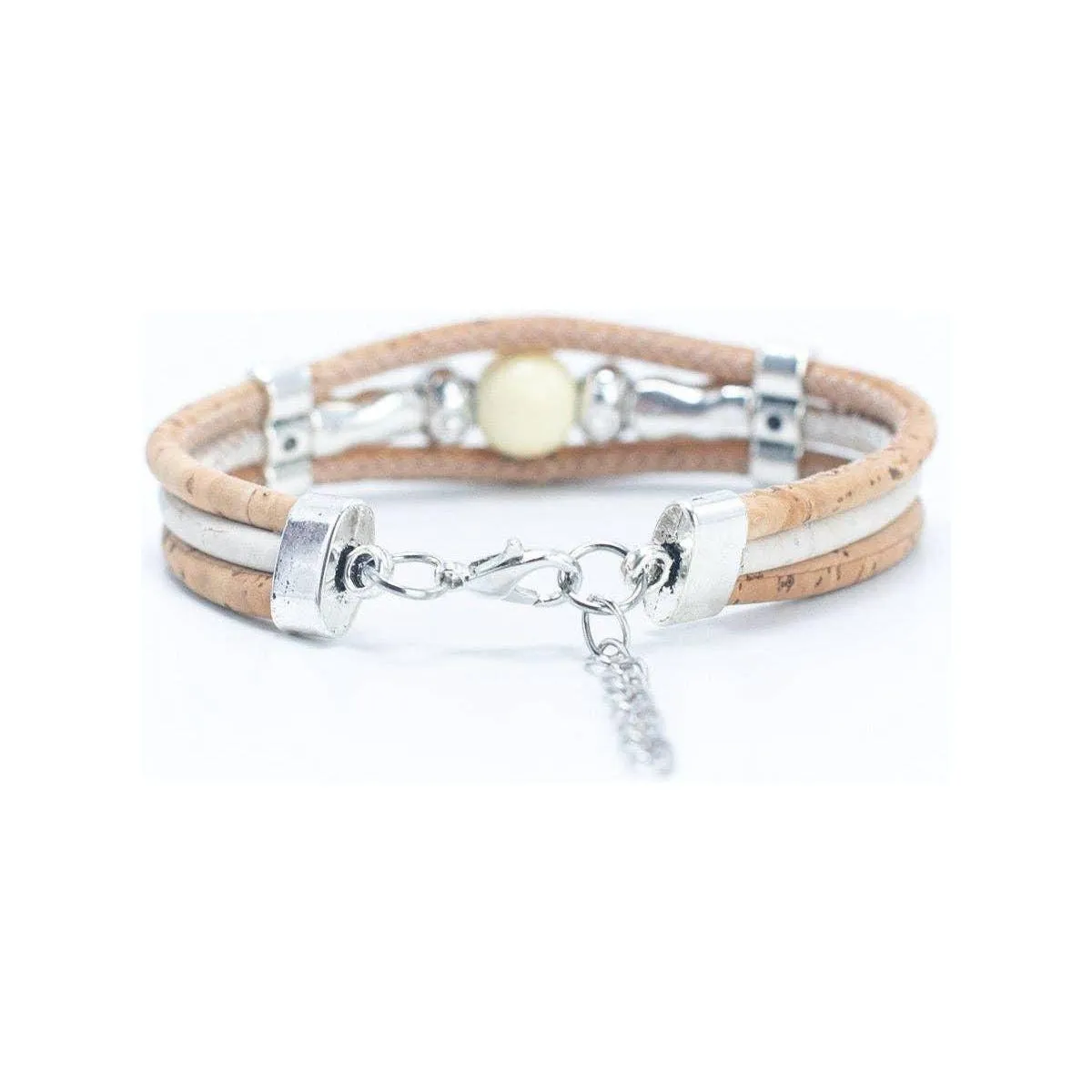 Natural tri-cork with ceramic beads bracelet, Cork from Portugal