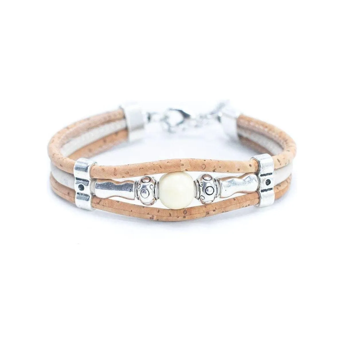 Natural tri-cork with ceramic beads bracelet, Cork from Portugal