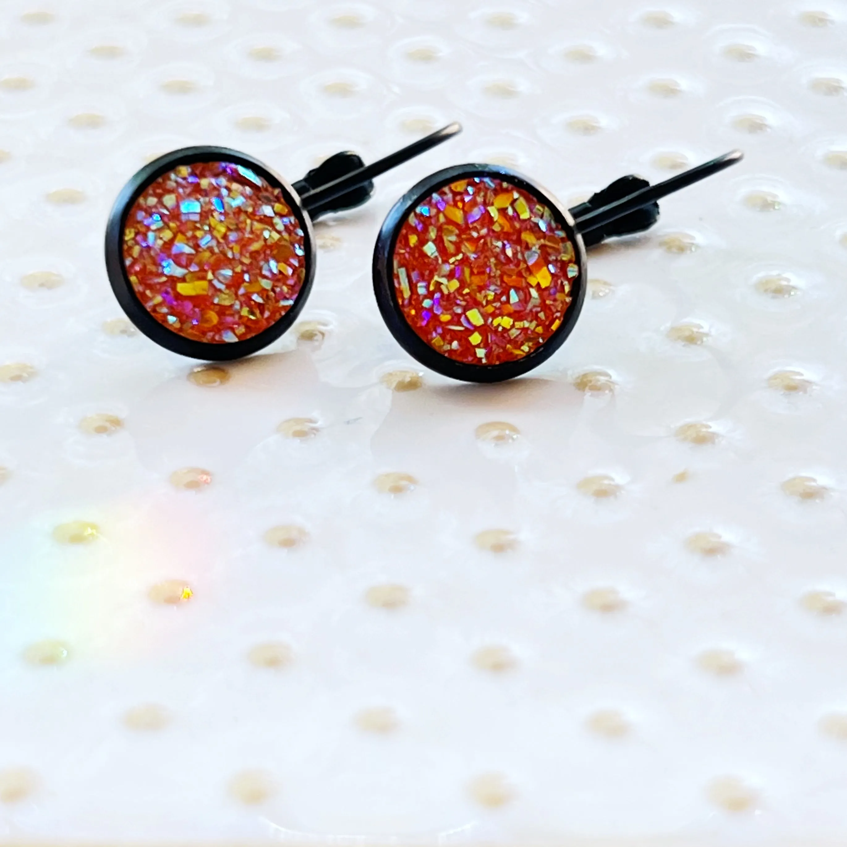 Orange Glitter Druzy Black Dangle Earrings - Sparkling & Stylish Accessories