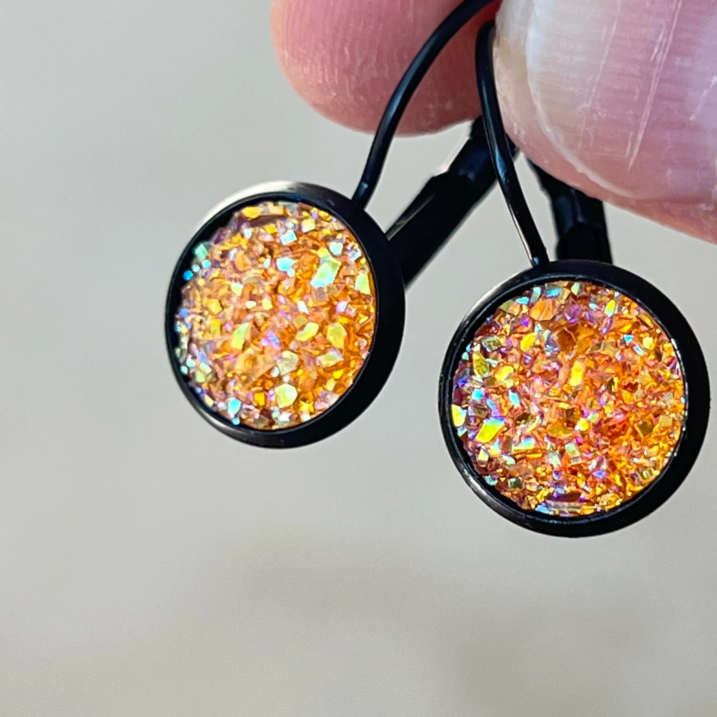 Orange Glitter Druzy Black Dangle Earrings - Sparkling & Stylish Accessories