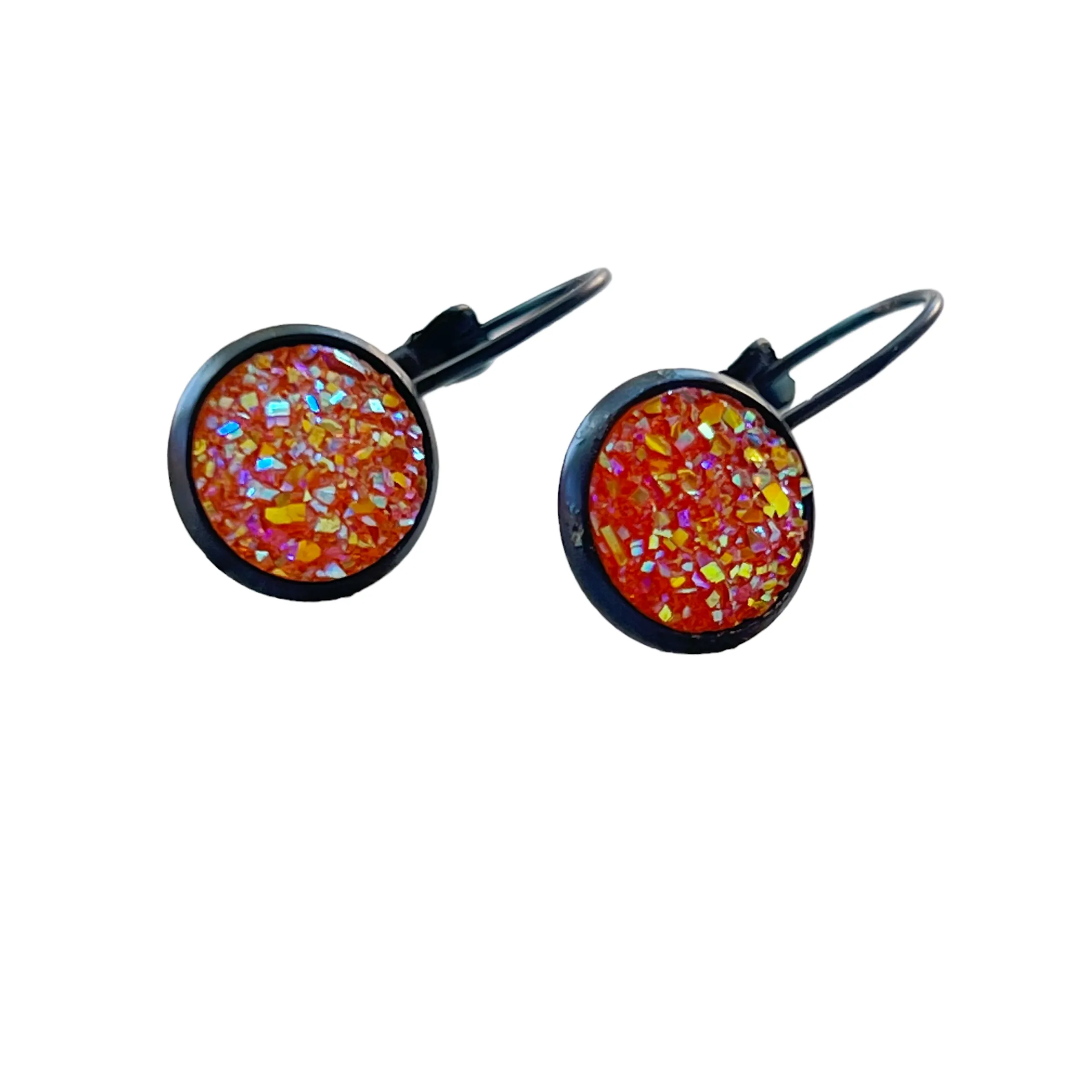 Orange Glitter Druzy Black Dangle Earrings - Sparkling & Stylish Accessories