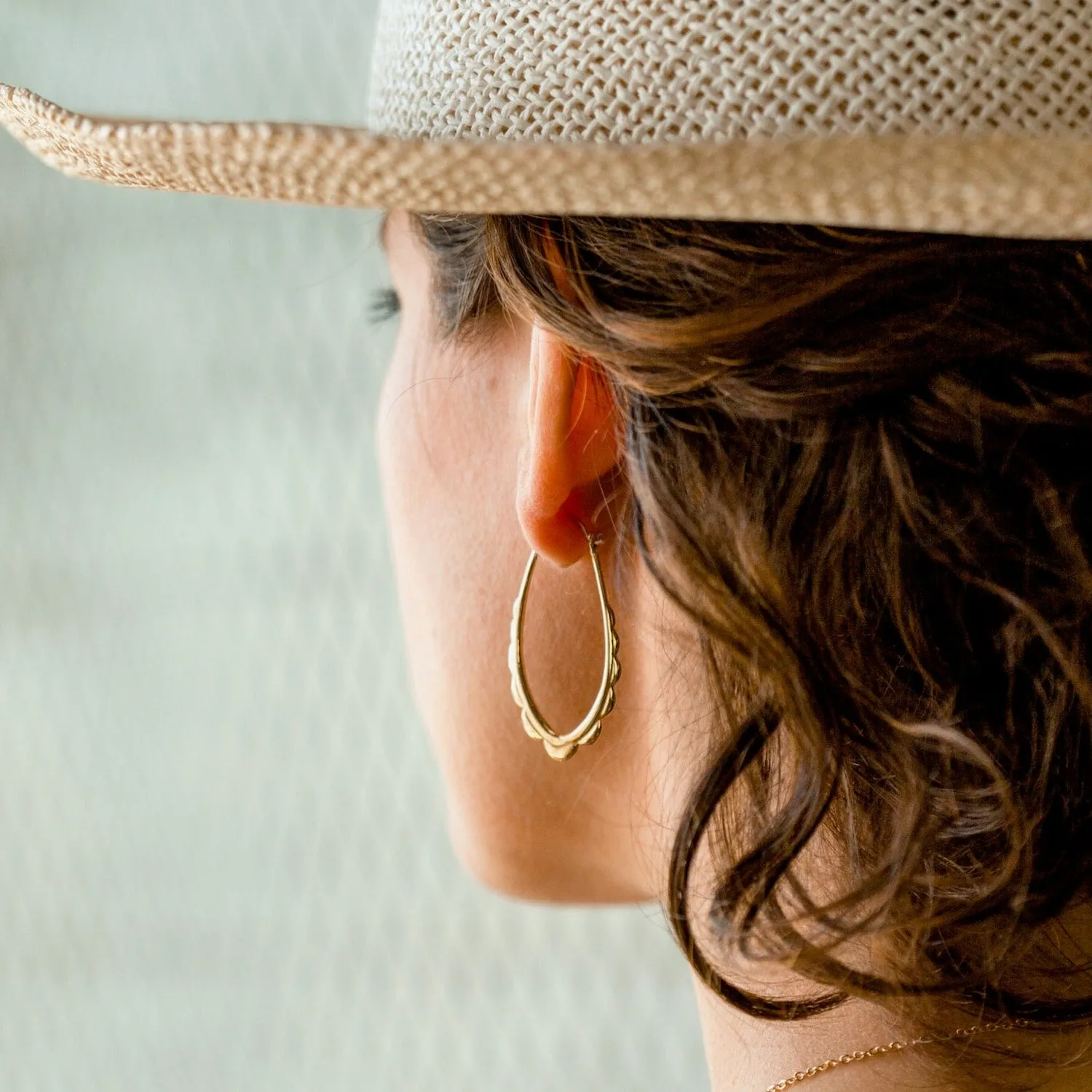 Oval Hoops - Gold-Tone Scalloped Hoop Earrings with solid sterling ear-wire - Everyday Earrings - Delicate Boho Hoops (114B)
