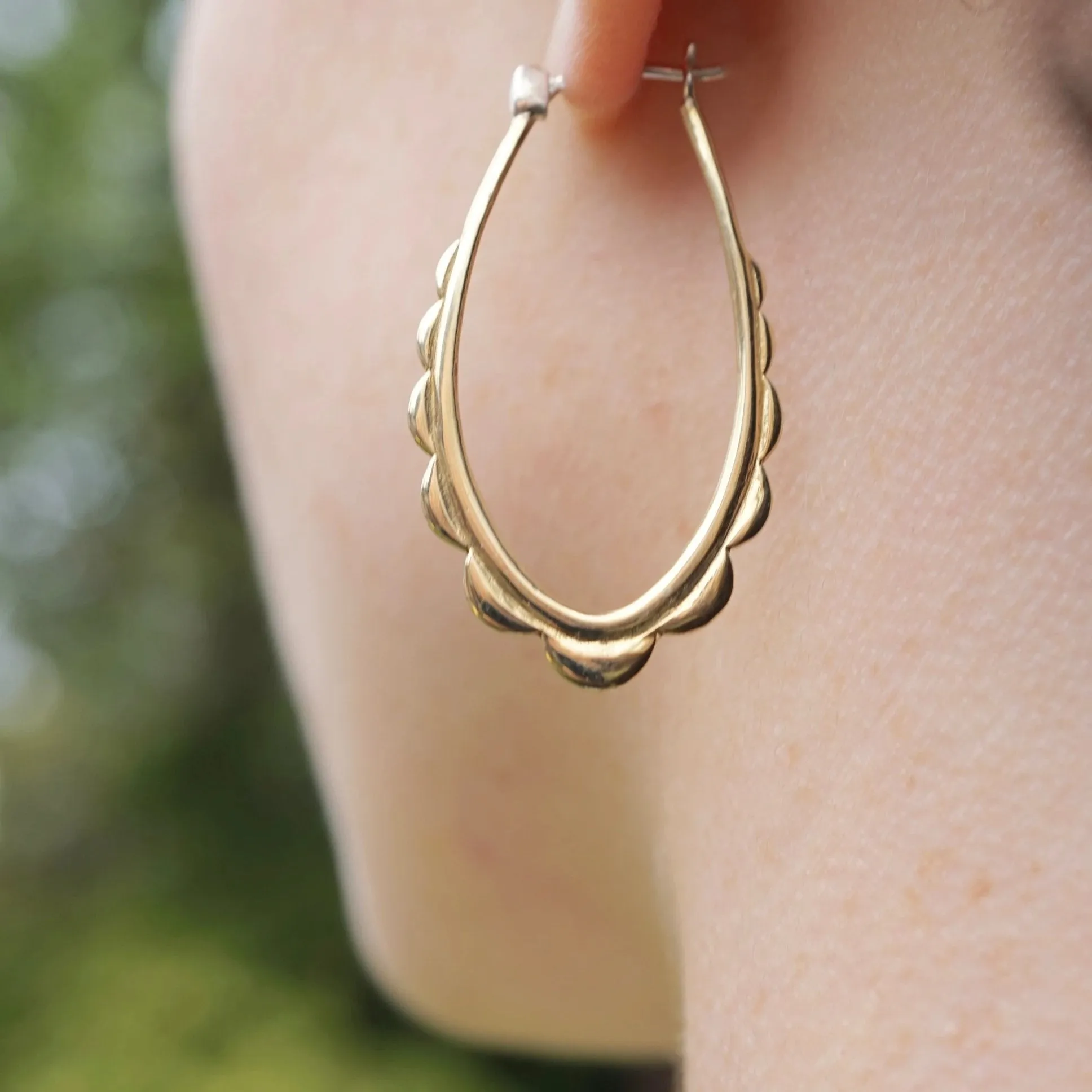 Oval Hoops - Gold-Tone Scalloped Hoop Earrings with solid sterling ear-wire - Everyday Earrings - Delicate Boho Hoops (114B)