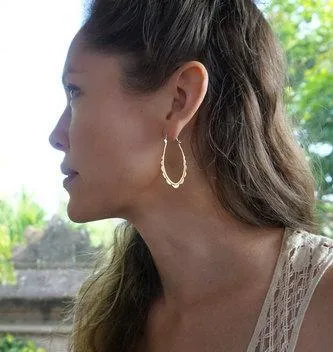 Oval Hoops - Gold-Tone Scalloped Hoop Earrings with solid sterling ear-wire - Everyday Earrings - Delicate Boho Hoops (114B)
