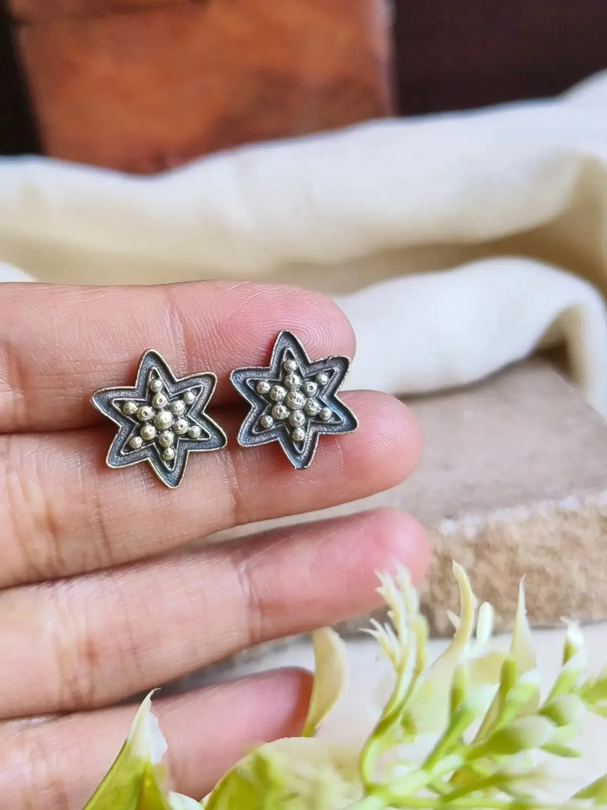 Oxidized Star-Shaped Stud Earrings for Office Chic Look | Sarichka