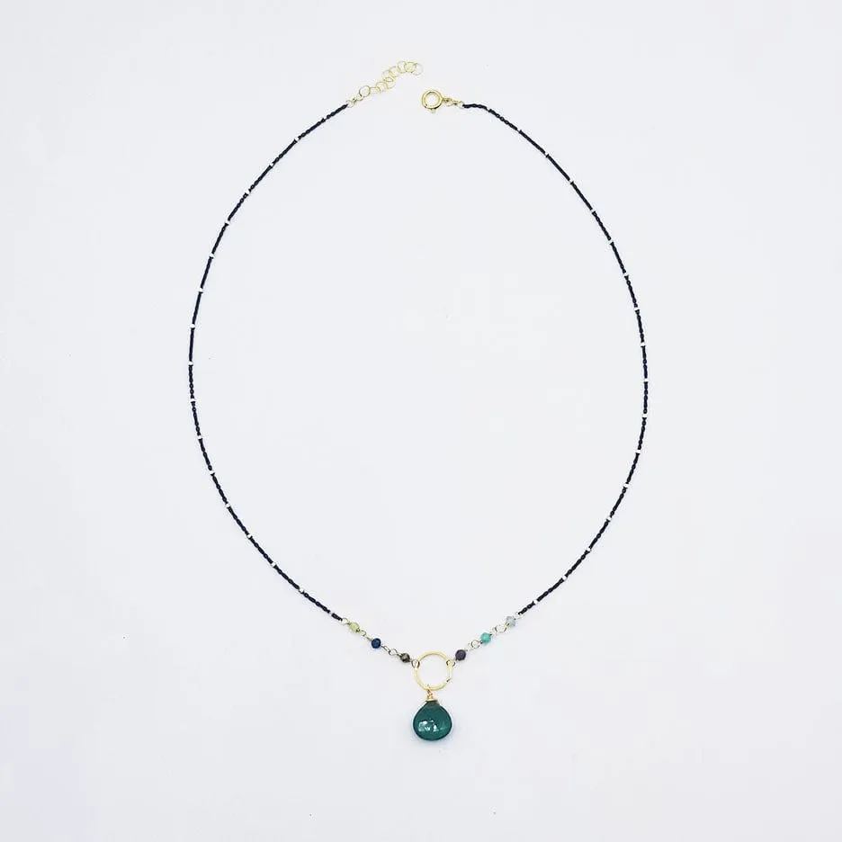Oxidized Sterling Silver Green Drop Necklace