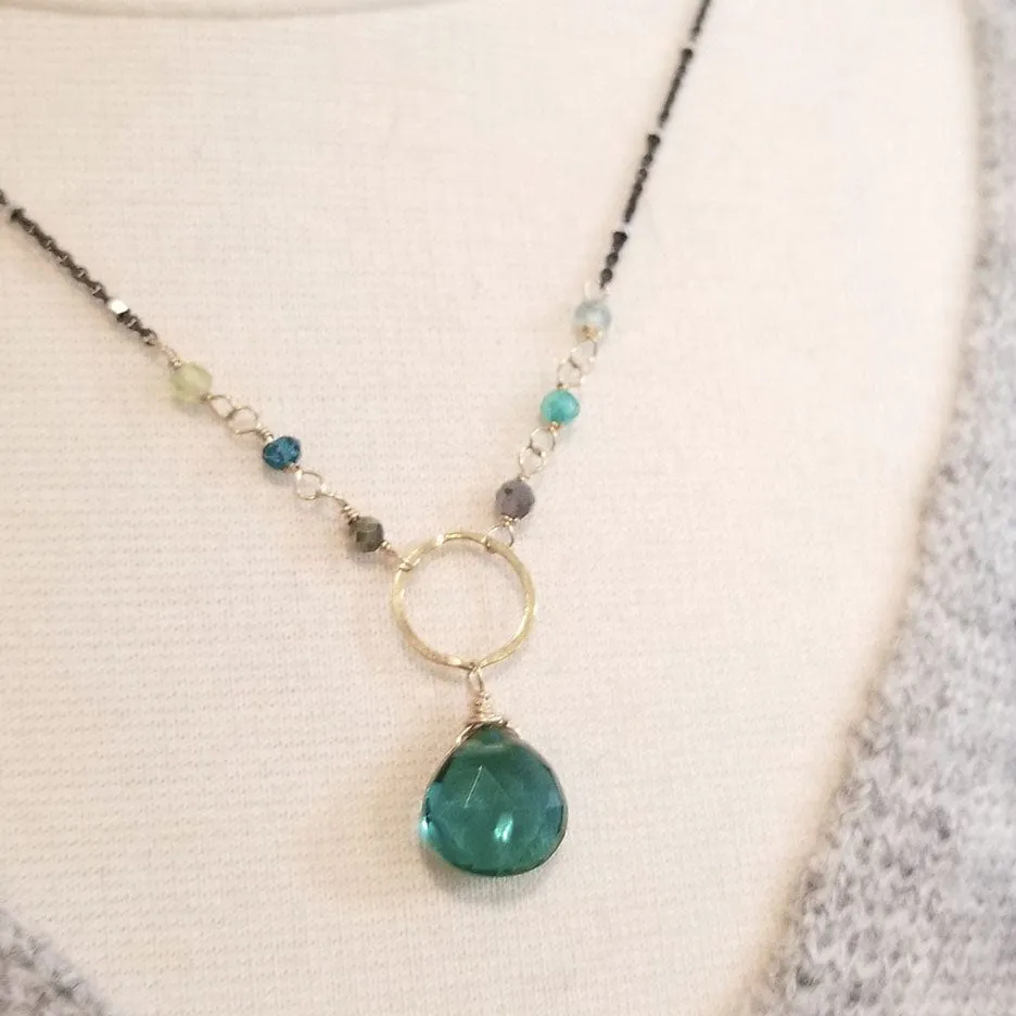 Oxidized Sterling Silver Green Drop Necklace