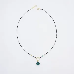 Oxidized Sterling Silver Green Drop Necklace