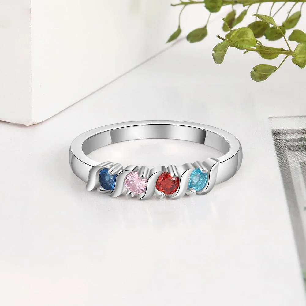 Personalized Four Silver Ring Custom Birthstones