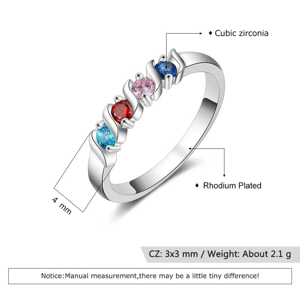 Personalized Four Silver Ring Custom Birthstones
