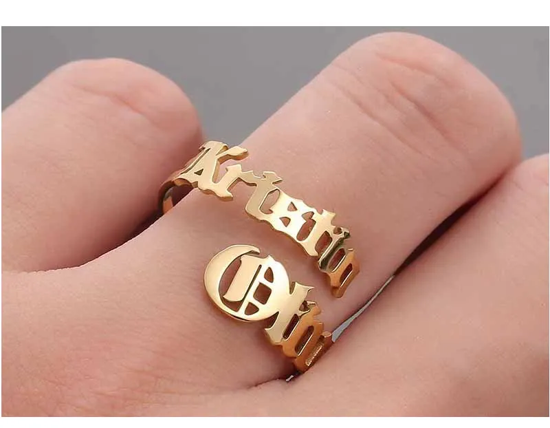 Personalized Name Rings Custom 17 Font Letter Adjustable Ring