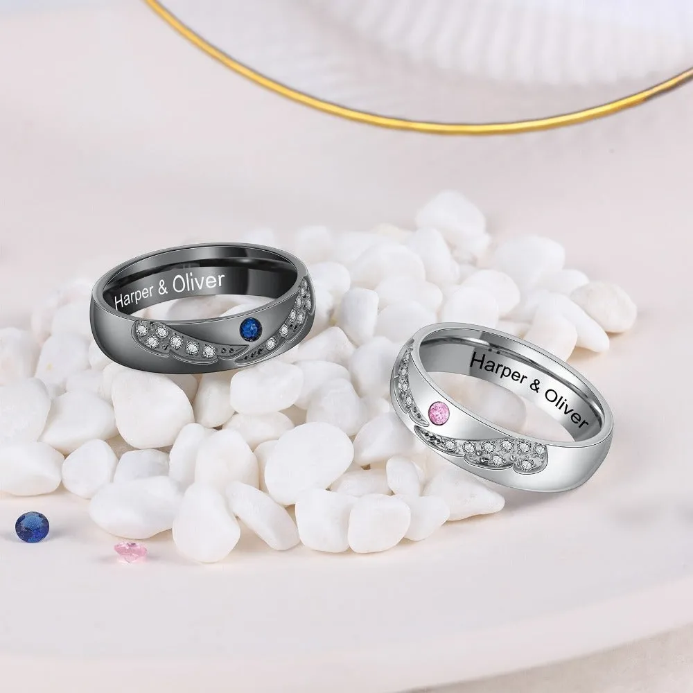 Personalized Zirconia Angel Wings Engraved Rings