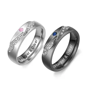 Personalized Zirconia Angel Wings Engraved Rings
