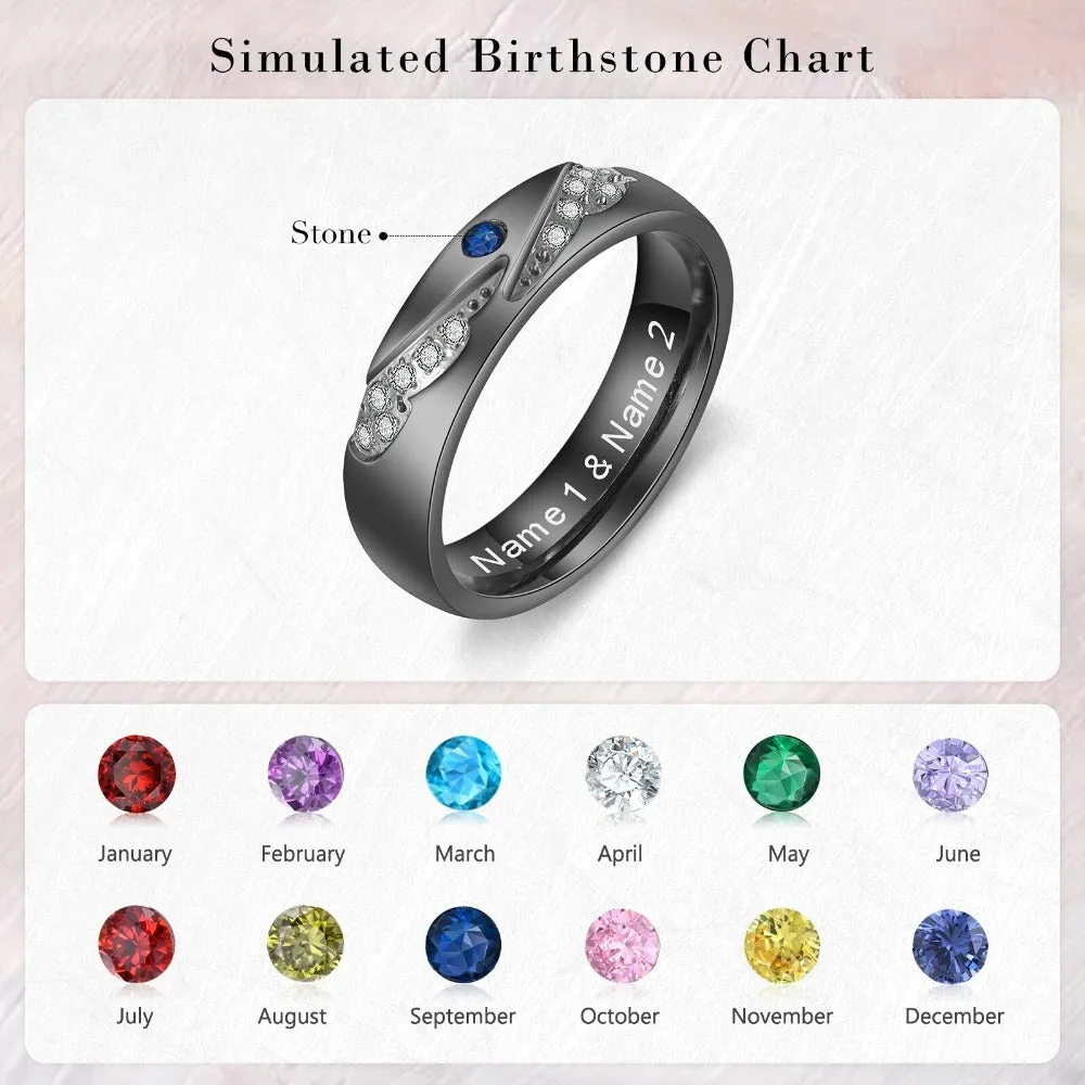 Personalized Zirconia Angel Wings Engraved Rings