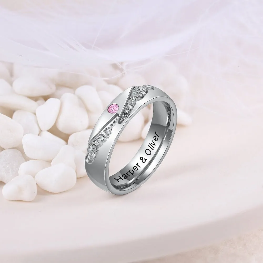 Personalized Zirconia Angel Wings Engraved Rings