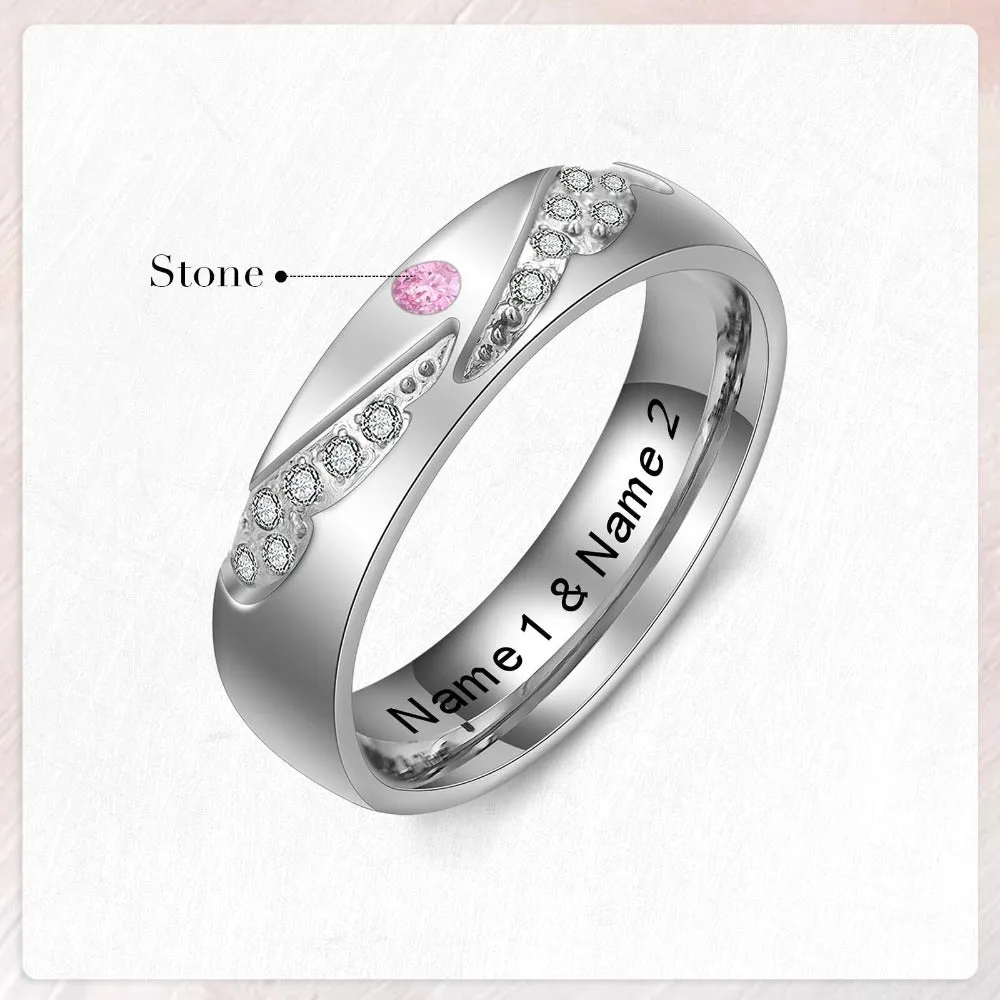 Personalized Zirconia Angel Wings Engraved Rings