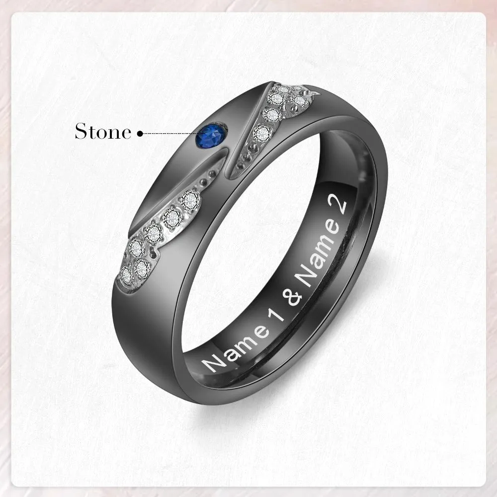 Personalized Zirconia Angel Wings Engraved Rings