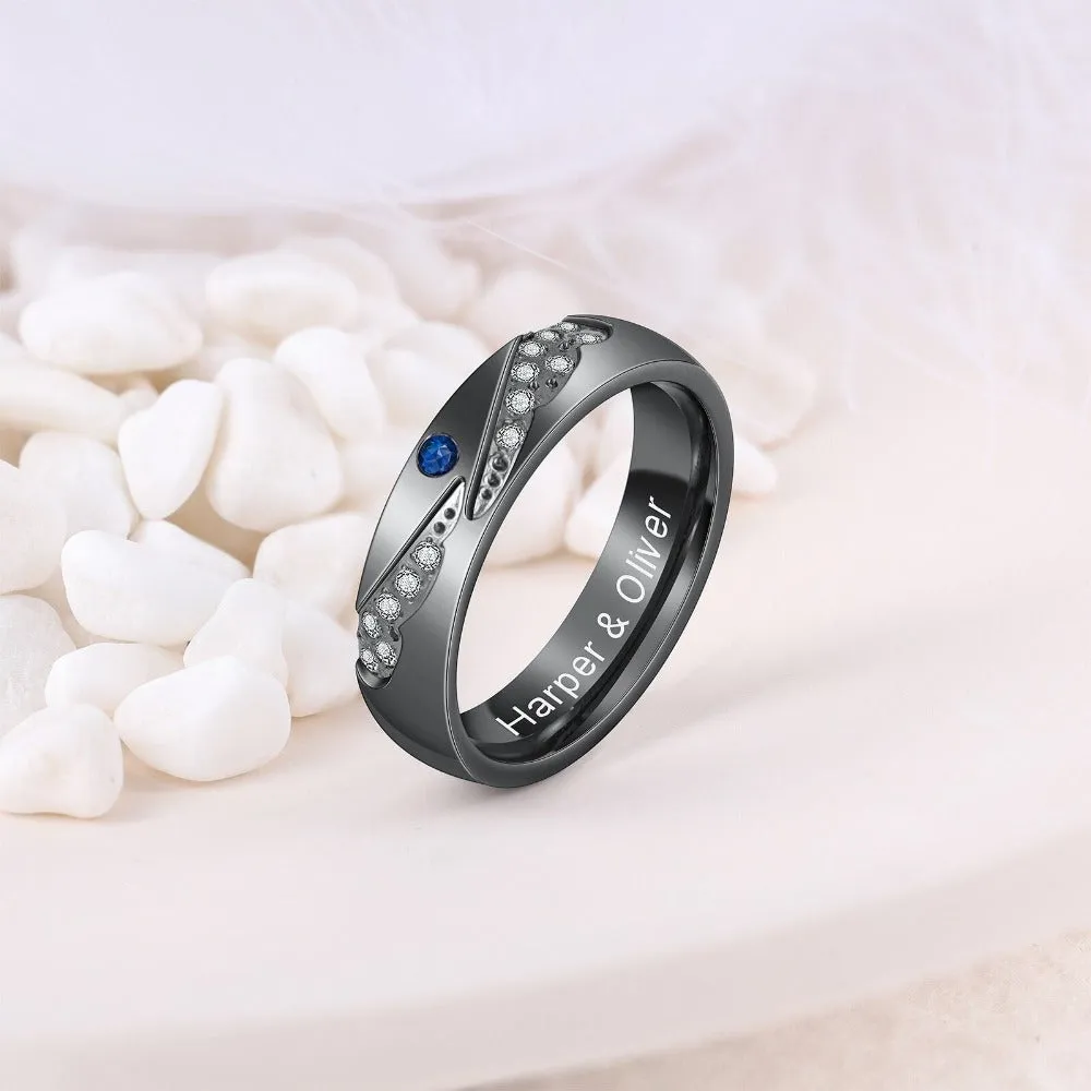 Personalized Zirconia Angel Wings Engraved Rings