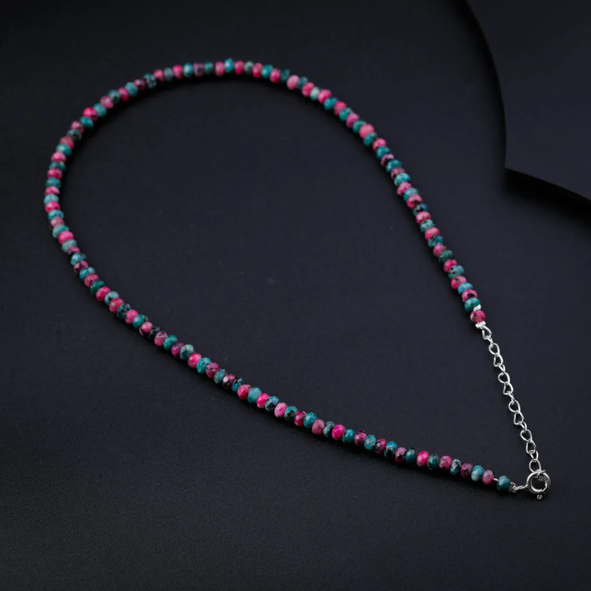 Pink & Green Sapphire Silver Necklace