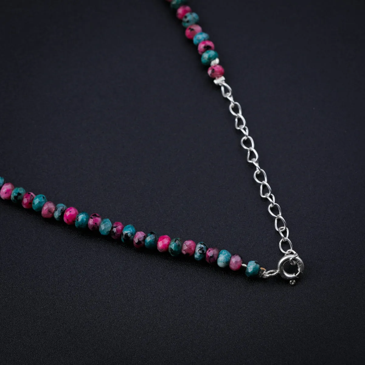 Pink & Green Sapphire Silver Necklace
