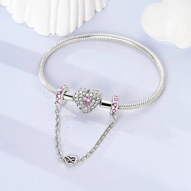 Pink Heart Gems & Infinity Love Safety Chain
