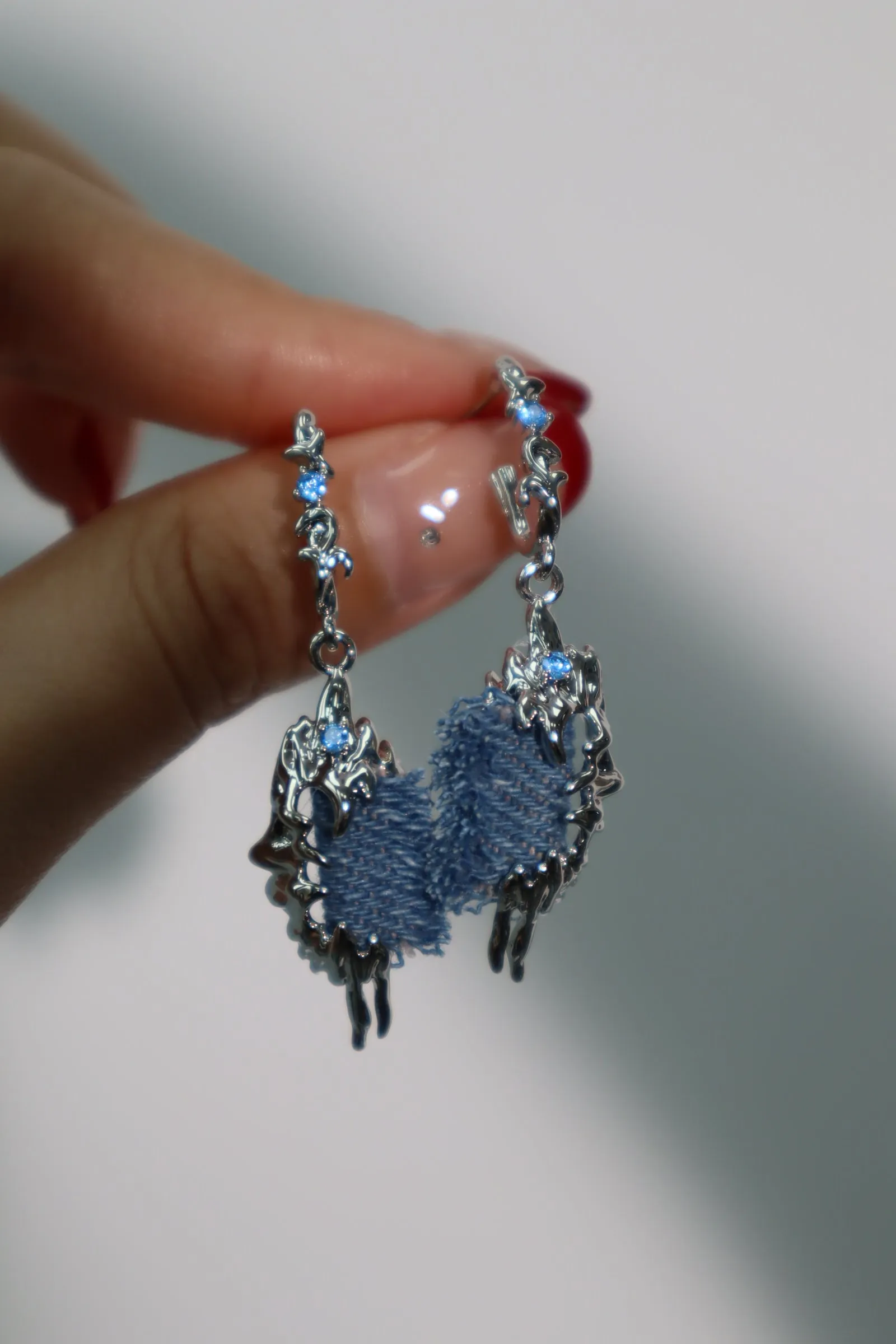 Platinum Plated Denim Dangle Earrings