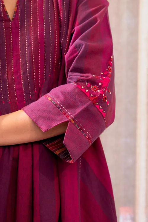 Rangsutra Haveli Soof Violet Hand Embroidered Pintuck Dress