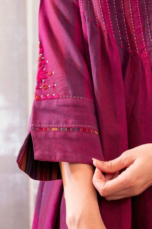 Rangsutra Haveli Soof Violet Hand Embroidered Pintuck Dress