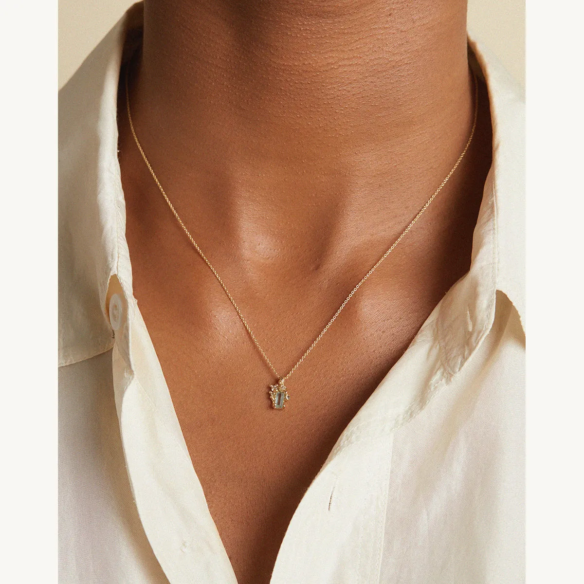 Raw Aquamarine and Diamond Encrusted Pendant