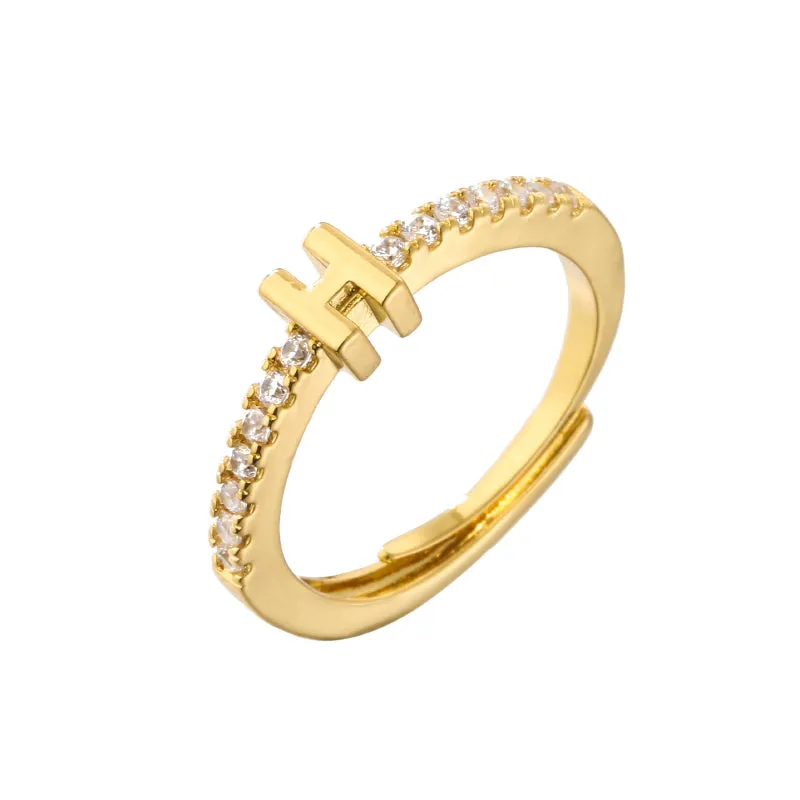 Rhinestone Adorned Personalized A-Z Initial Letter Adjustable Rings