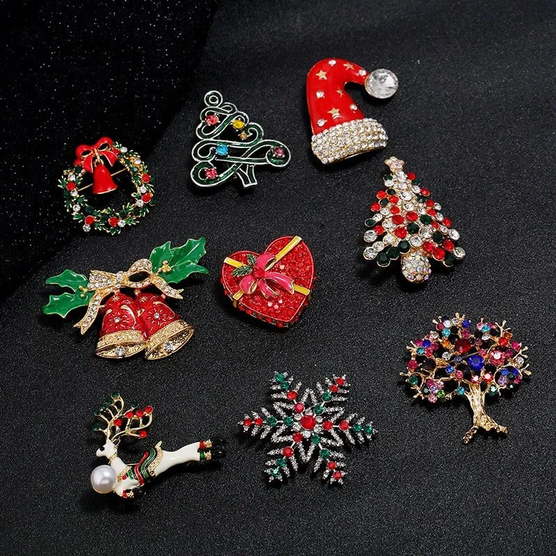 Rhinestone Embellished Holiday Galore Christmas Brooch Pins