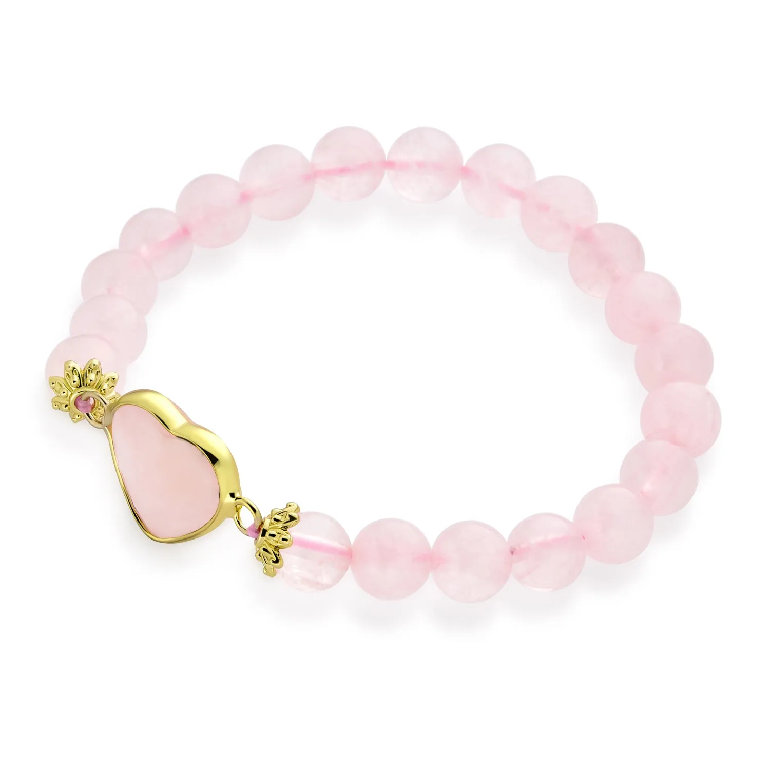 Romantic Handmade Rose Quartz Gemstone Stacking Stretch Bracelet with Heart Charm