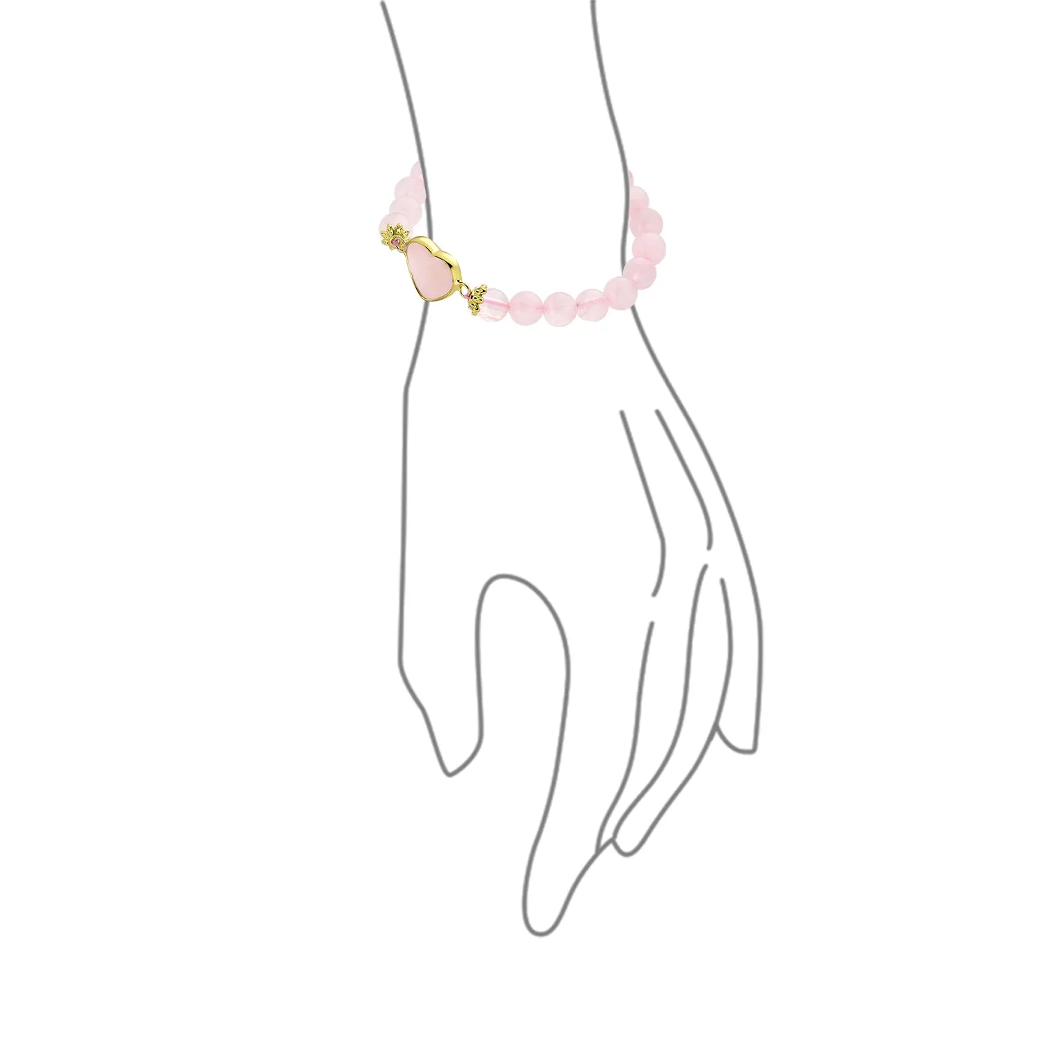 Romantic Handmade Rose Quartz Gemstone Stacking Stretch Bracelet with Heart Charm