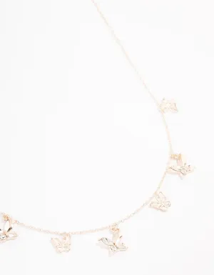 Rose Gold Butterfly Charm Diamante Necklace