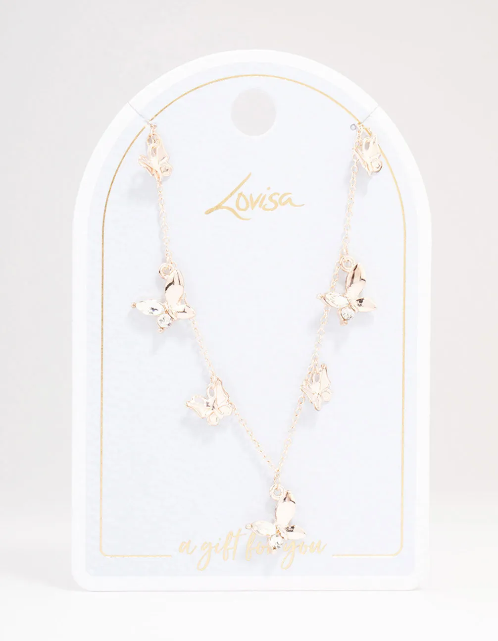 Rose Gold Butterfly Charm Diamante Necklace