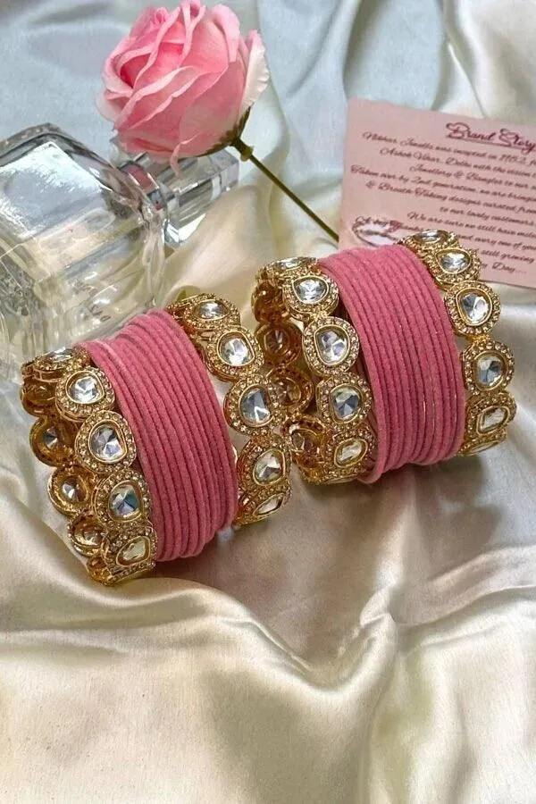 Rose Velvet Bridal Bangles Set, Wedding Bangles, Colorful Beautiful Fashion Bangles, Gold Lux Set, Special Festive Occasions, Eid
