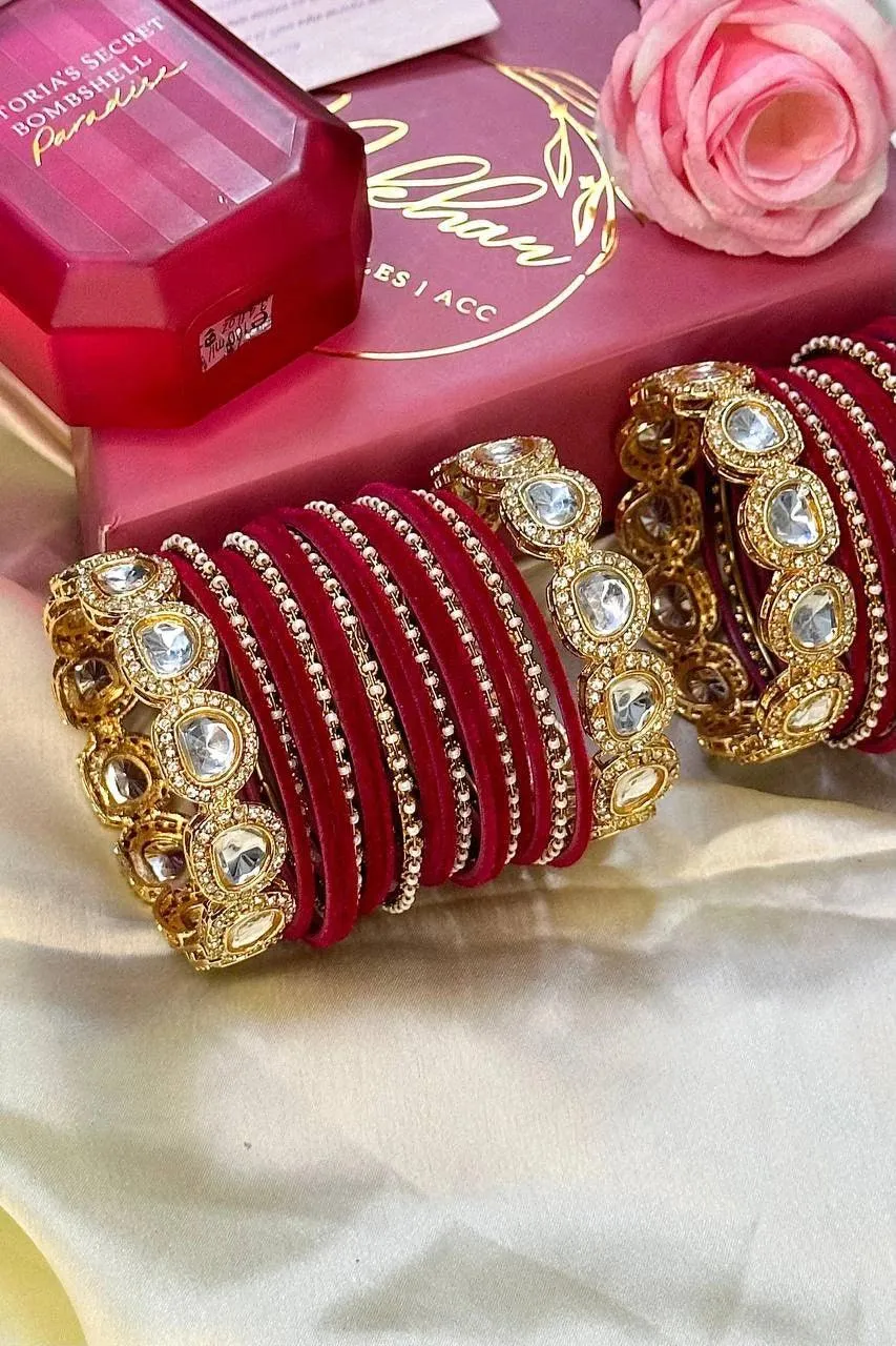 Rose Velvet Bridal Bangles Set, Wedding Bangles, Colorful Beautiful Fashion Bangles, Gold Lux Set, Special Festive Occasions, Eid