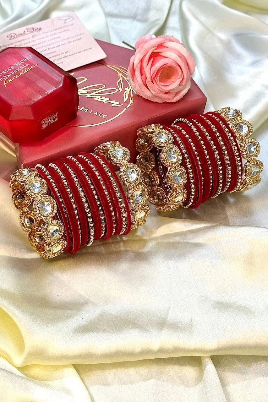 Rose Velvet Bridal Bangles Set, Wedding Bangles, Colorful Beautiful Fashion Bangles, Gold Lux Set, Special Festive Occasions, Eid