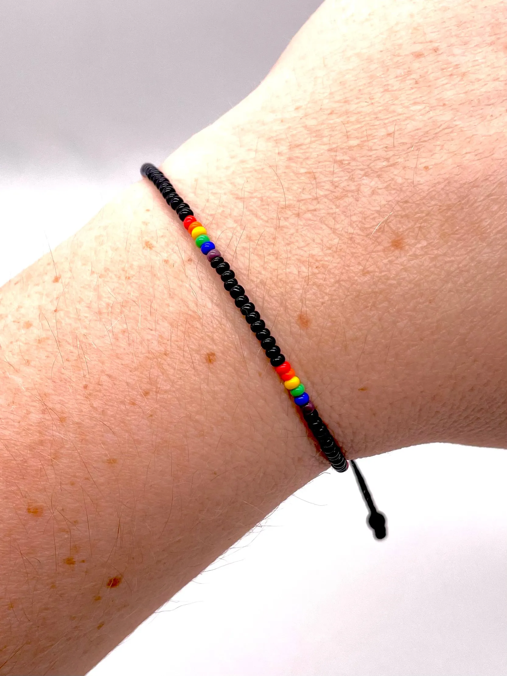 ROYGBV Black Single Strand Adjustable Bracelet